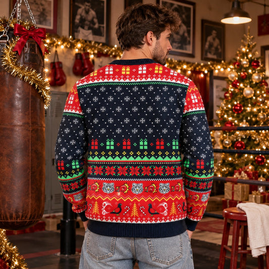 Merry Chrithmith Boxing Santa knit ugly Christmas sweater - back