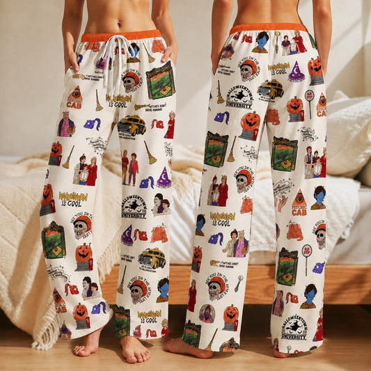 Halloween PJs Womens - Pumpkin Town Satin Pajama Set, Spooky Lounge Wear