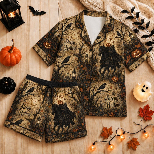 Womens Halloween Sleepwear - Headless Rider Haunted Forest Satin Pajama Set