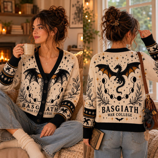 Fourth Wing cardigan Basgiath War College black dragon moon phase cream knit - view 4