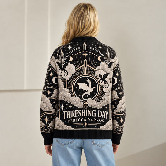 Fourth Wing cardigan Threshing Day black dragon toile knit - view 6