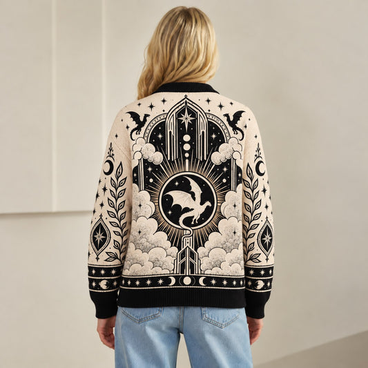 Fourth Wing cardigan Threshing Day cream dragon emblem knit - view 4