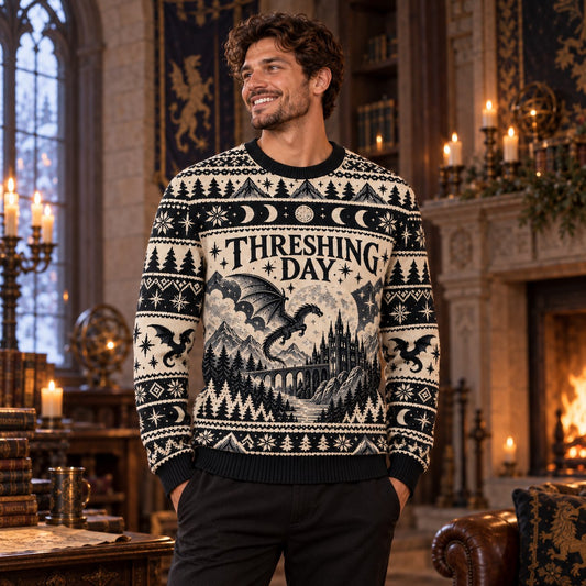 Threshing Day Mountain Bridge Knit Ugly Christmas Sweater