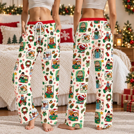 Cream Christmas Character Pajamas Set, Long Sleeve, Short Sleeve or Pajama Pants, Festive Holiday Sleepwear