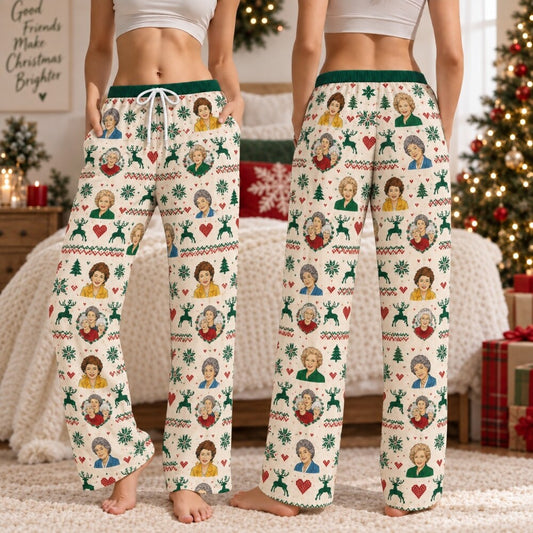 Red Green Holiday Reindeer Pajamas Set, Long Sleeve, Short Sleeve or Pajama Pants, Christmas Sleepwear