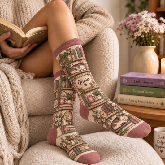 Sorry I’m Booked Reading Socks, Cozy Book Lover Crew Socks, Bookworm Socks for Women, Reader Gift, Bookish Christmas Gift