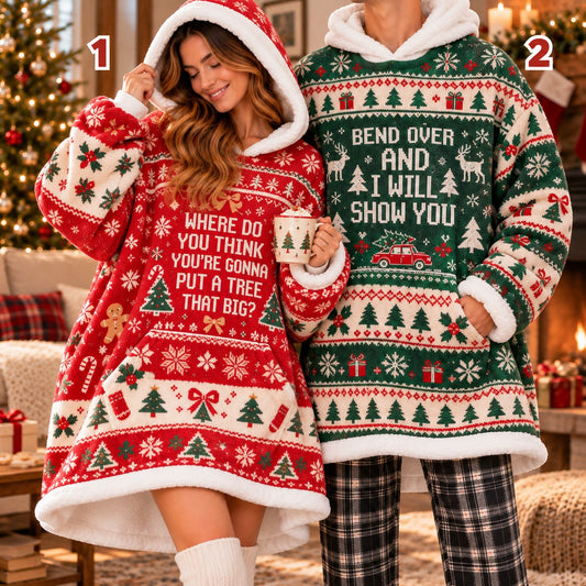 Funny Christmas Tree Quote Red Green Matching Couple Blanket Hoodie - view 2