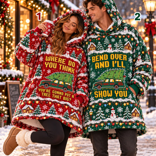 Funny Station Wagon Christmas Tree Quote Red Green Snowy Matching Couple Blanket Hoodie - view 2