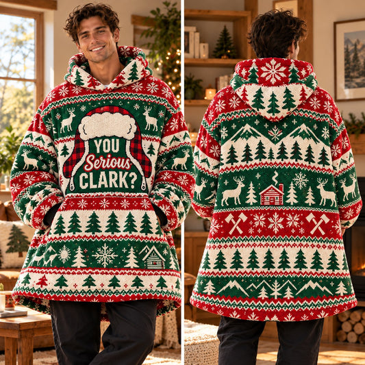Funny Plaid Santa Hat Green Red Reindeer Blanket Hoodie - view 2
