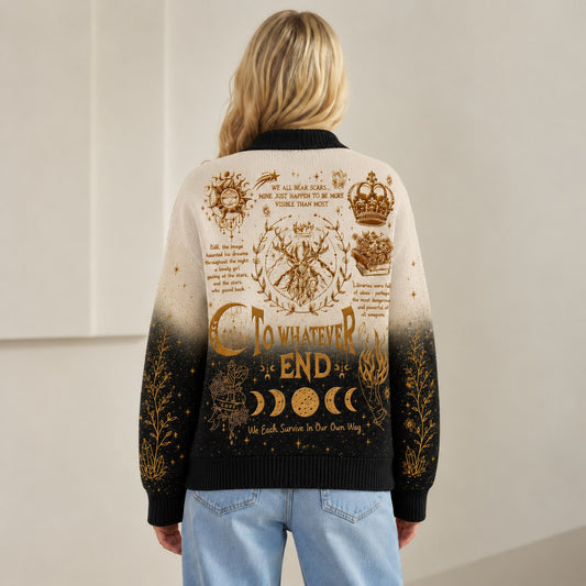 Throne of Glass cardigan To Whatever End gold sun moon cream black knit - view 5