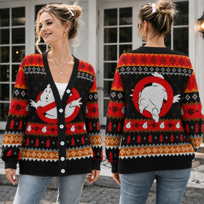Halloween Cardigan - Spooky Ghost Paranormal Knit Sweater for Women