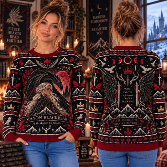 Manon Blackbeak Fear Makes Us Sharp Knit Ugly Christmas Sweater