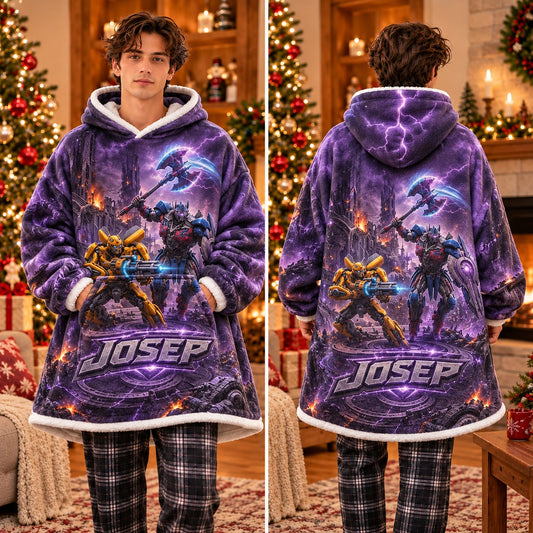 Personalized Name Purple Robot Warrior Blanket Hoodie - view 2