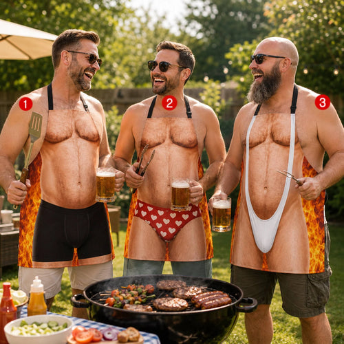 Funny BBQ apron for men with fake body print