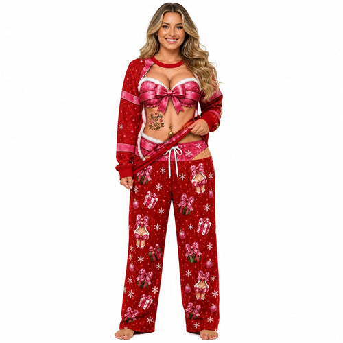 Funny Couples Matching Christmas Pajamas - Naughty Santa Body Print Pajama Set