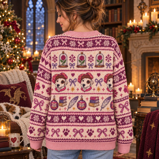 Wishbone Dog Classic Books knit ugly Christmas sweater - back