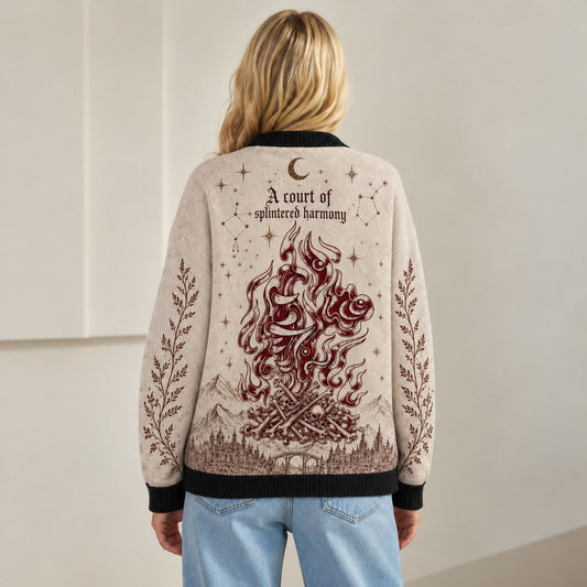 ACOTAR cardigan Night Court bonfire bat wings oatmeal knit - view 5
