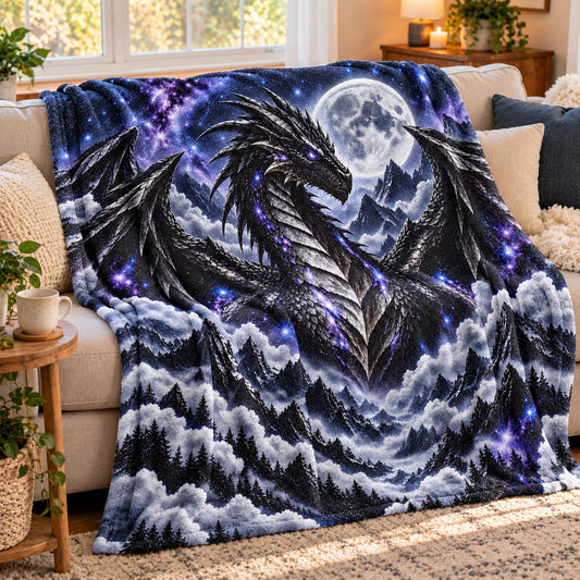 Wings of Fire NightWing Fleece Blanket - Moon Dragon Purple Galaxy Throw - on sofa