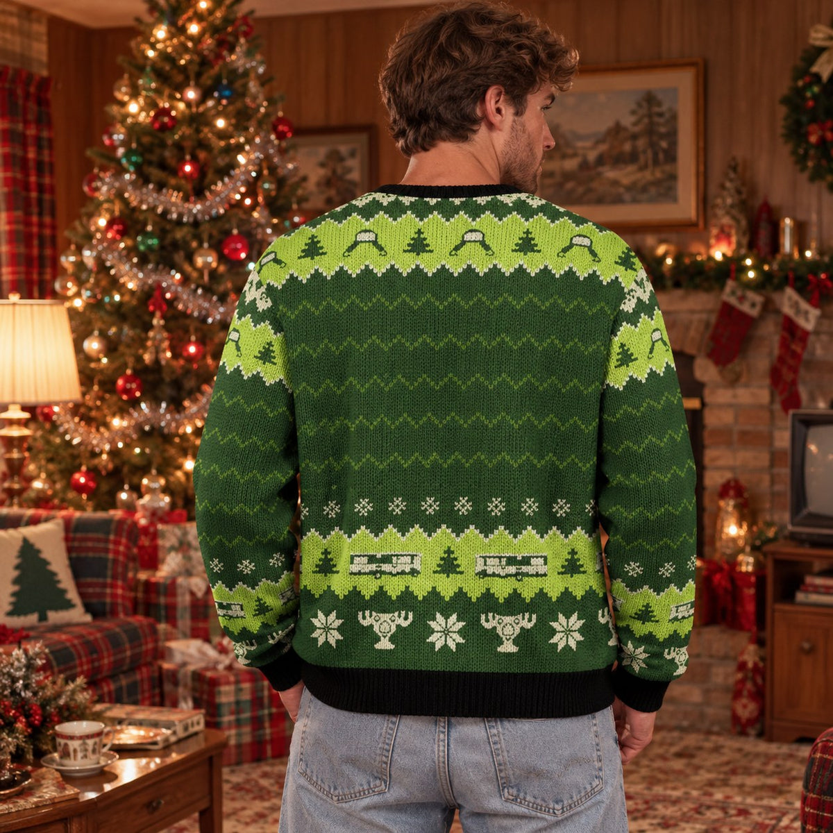 Merry Christmas Shitter Was Full knit ugly Christmas sweater - back