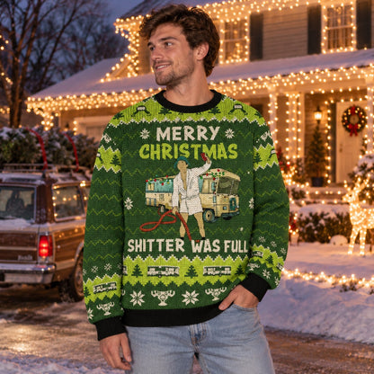 Merry Christmas Shitter Was Full knit ugly Christmas sweater - worn