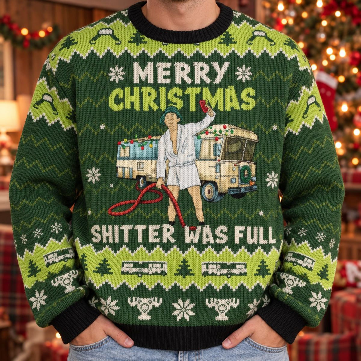 Merry Christmas Shitter Was Full knit ugly Christmas sweater - knit close-up