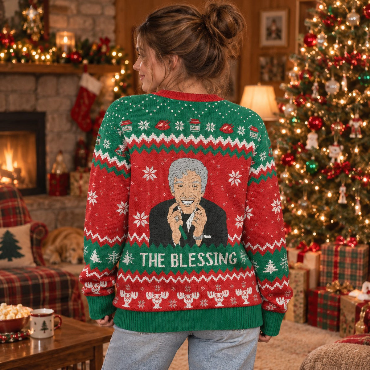 The Blessing Aunt Bethany knit ugly Christmas sweater - back