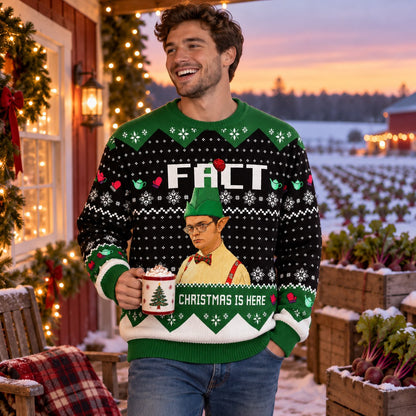 Christmas Is Here Fact Elf Hat Knit Ugly Christmas Sweater - worn lifestyle view