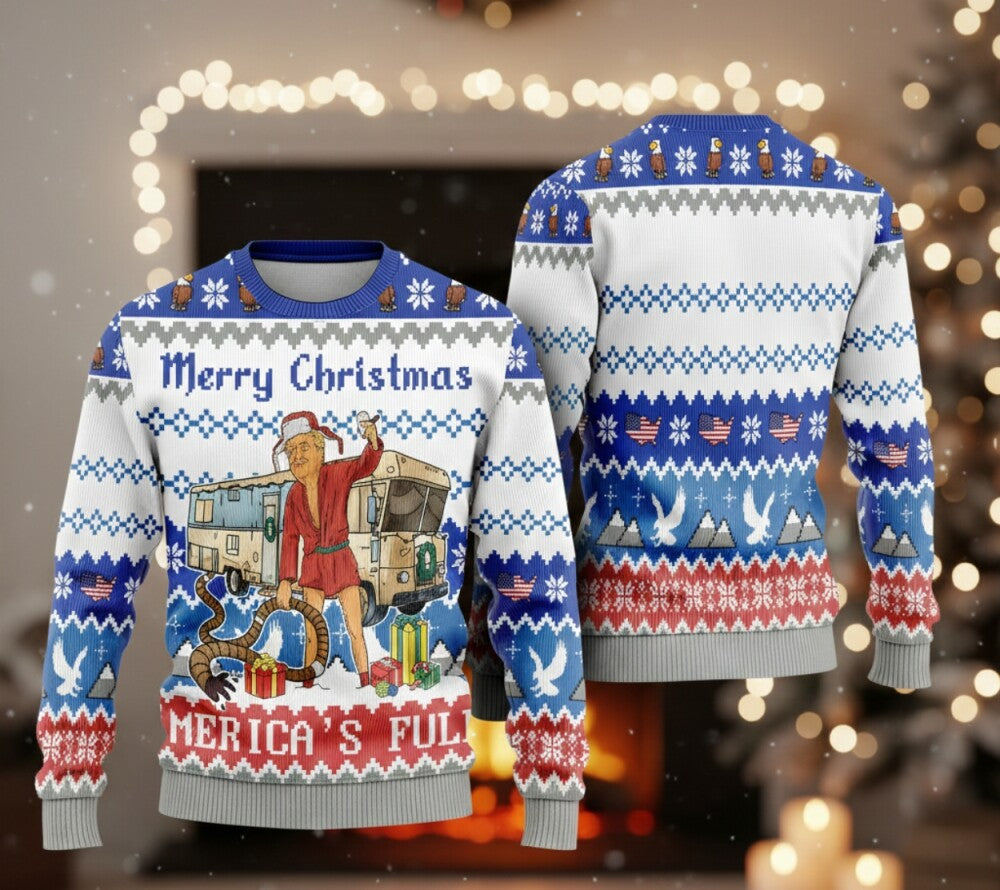 Patriotic American Christmas Ugly Sweater, USA Holiday Sweater, Presidential Christmas Shirt, American Xmas Gift