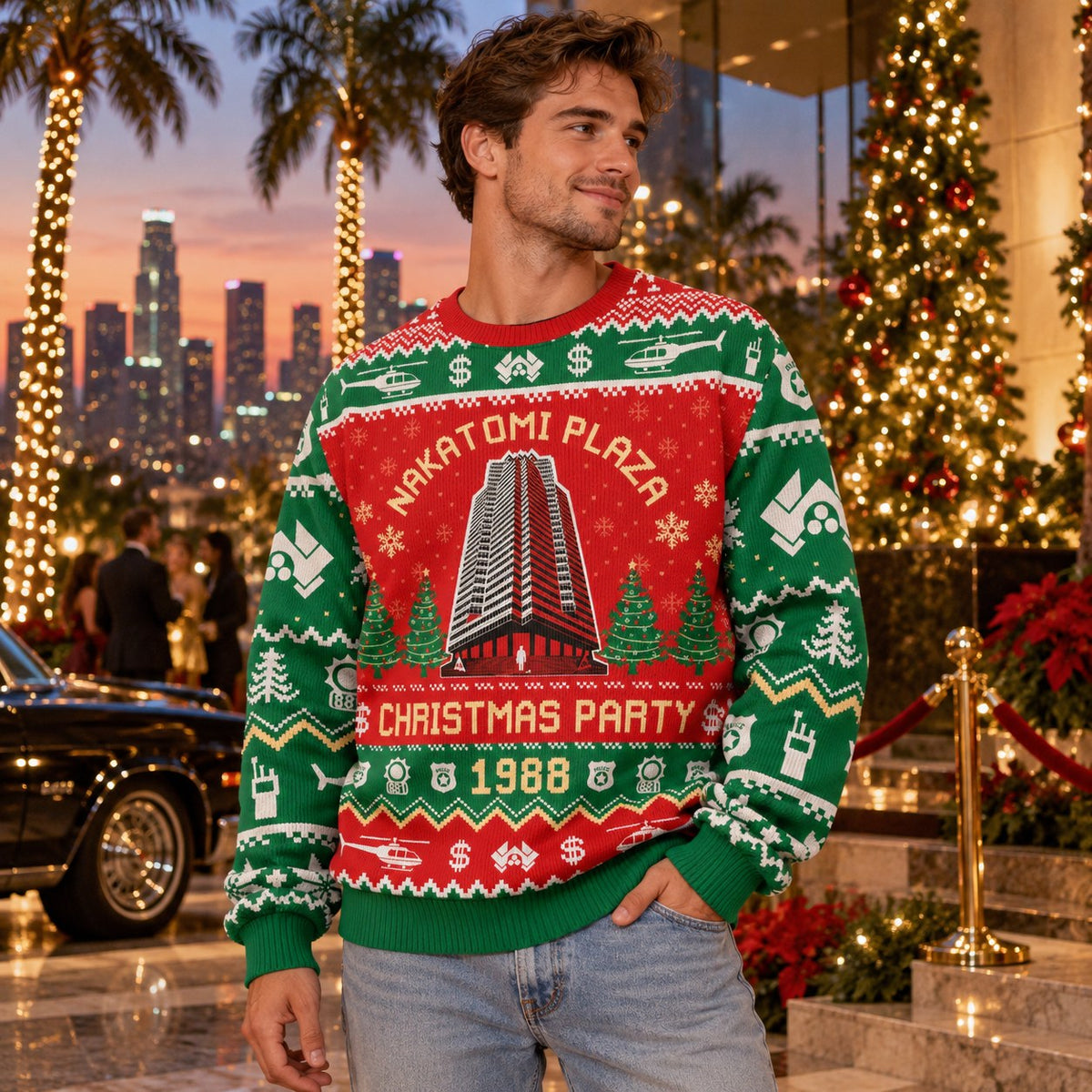 Nakatomi Plaza Christmas Party 1988 knit ugly Christmas sweater - worn