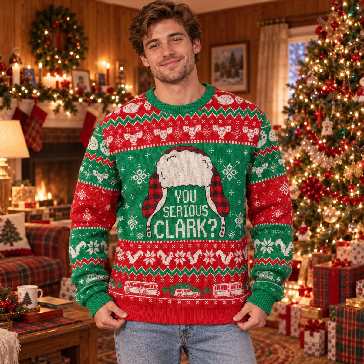 You Serious Clark knit ugly Christmas sweater - front