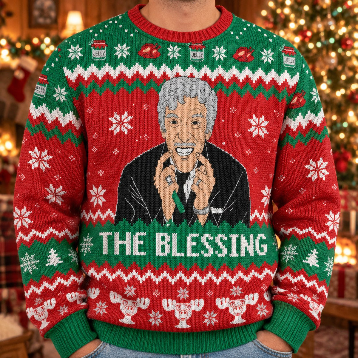 The Blessing Grace knit ugly Christmas sweater - knit close-up