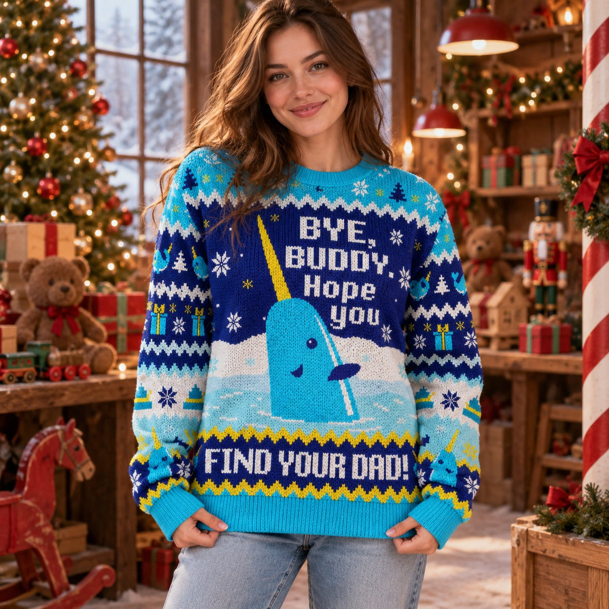 Bye Buddy Hope You Find Your Dad knit ugly Christmas sweater - front