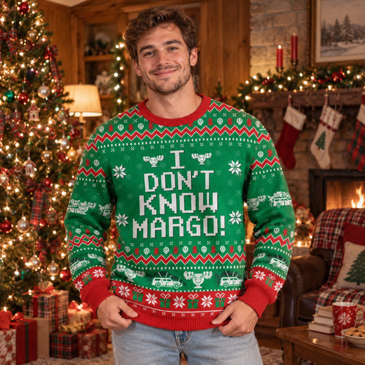 I Don't Know Margo knit ugly Christmas sweater - front