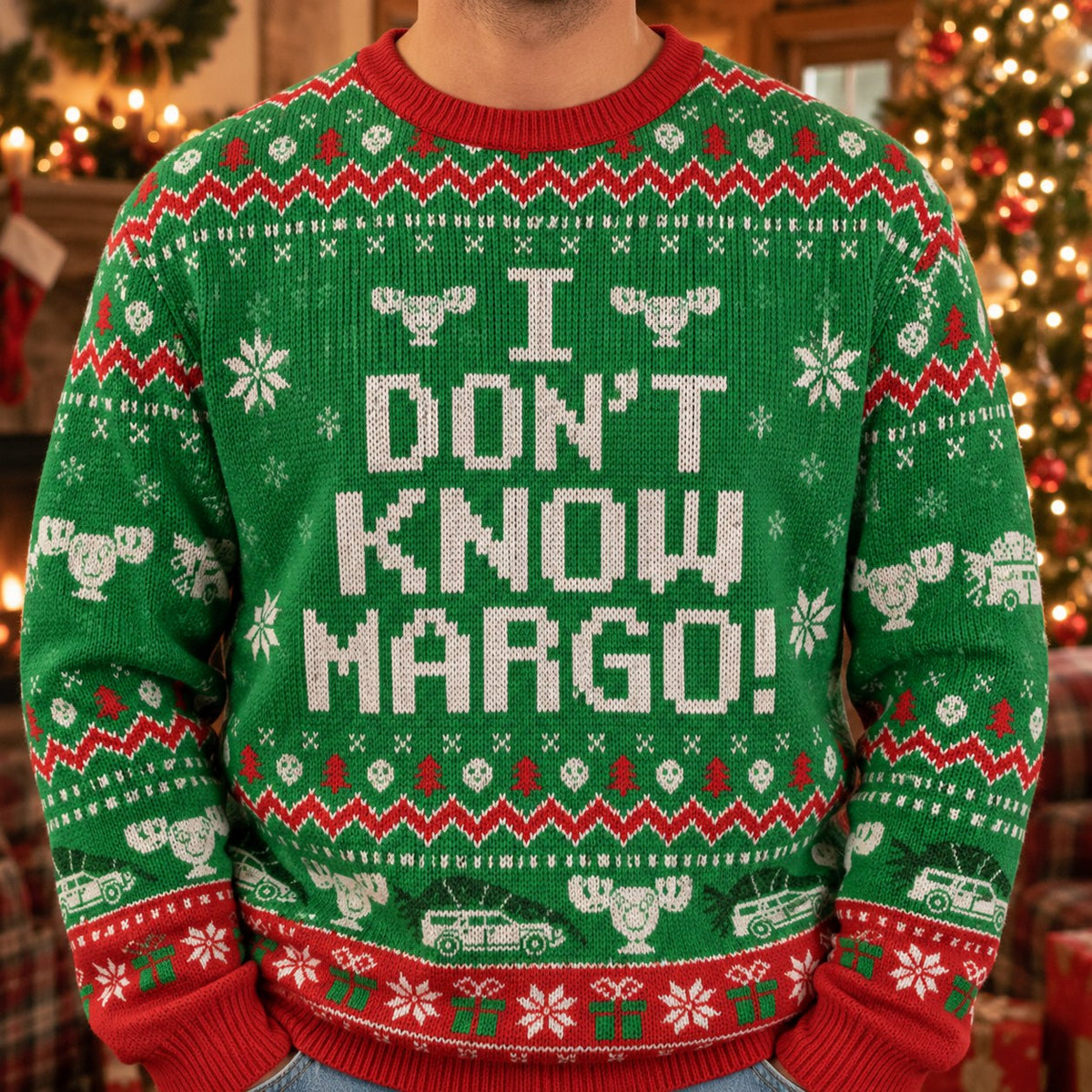 I Don't Know Margo knit ugly Christmas sweater - knit close-up