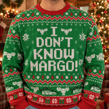 I Don't Know Margo knit ugly Christmas sweater - knit close-up