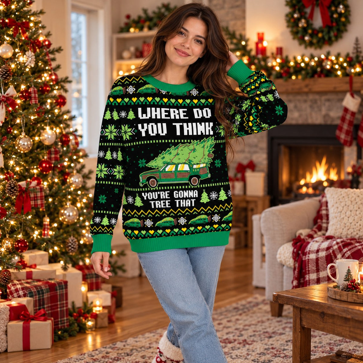 Where Do You Think You're Gonna Tree That knit ugly Christmas sweater - worn