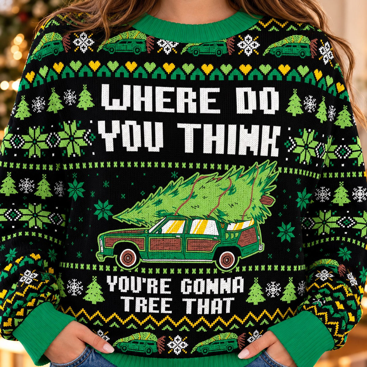 Where Do You Think You're Gonna Tree That knit ugly Christmas sweater - knit close-up