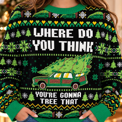 Where Do You Think You're Gonna Tree That knit ugly Christmas sweater - knit close-up