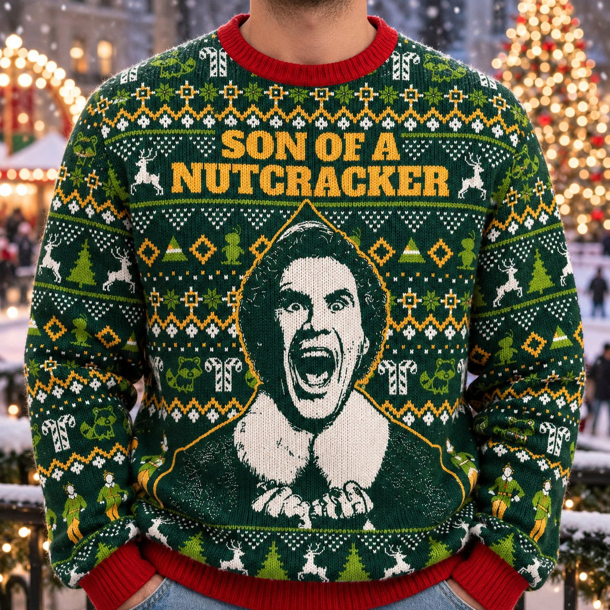 Son of a Nutcracker knit ugly Christmas sweater - knit close-up