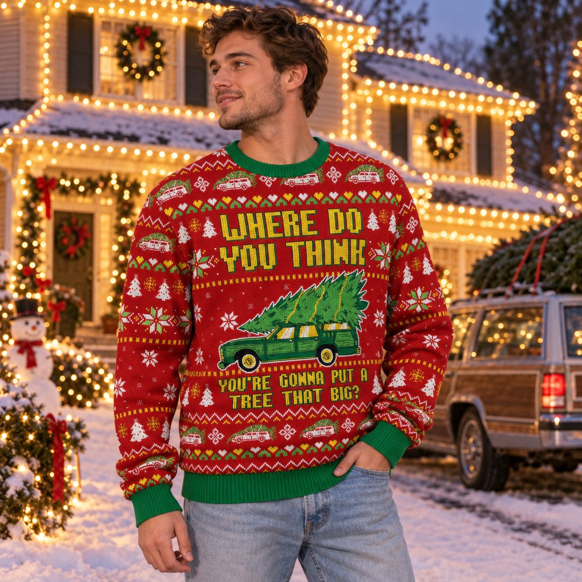Where Do You Think You're Gonna Put a Tree That Big knit ugly Christmas sweater - worn