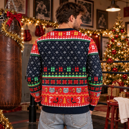 Merry Chrithmith Boxing Santa knit ugly Christmas sweater - back