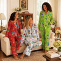 Satin Pajama Set - Retro Friendship Colorful Print Lounge PJs for Women