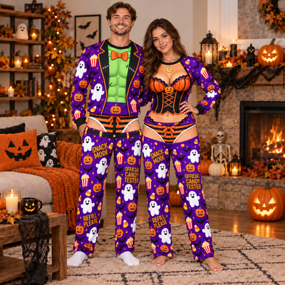 Funny Halloween Pajamas for Adults, Couples Ugly Sweater Halloween, Hulkk Pumpkin Costume PJs, Halloween Party Sleepwear
