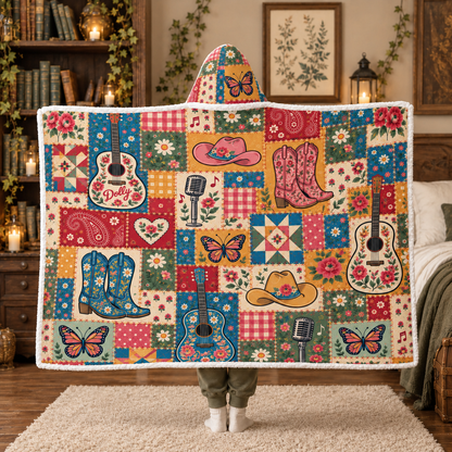 Country Western Cowgirl Wearable Blanket, Pink Western Fan Gift Country Concert Hooded Blanket