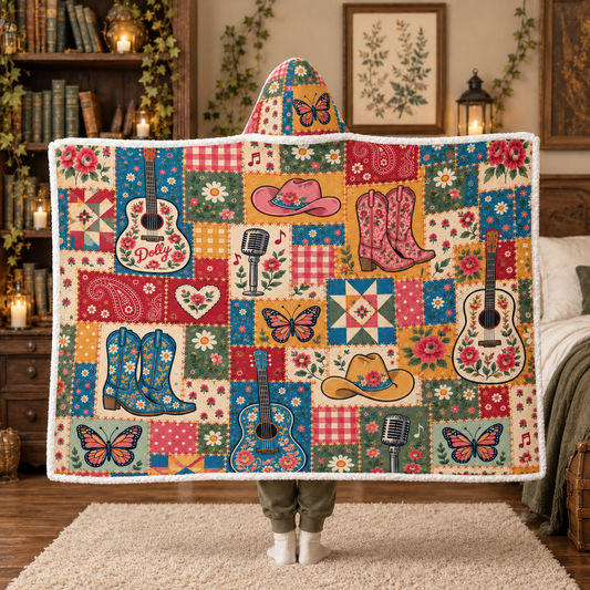 Country Western Cowgirl Wearable Blanket, Pink Western Fan Gift Country Concert Hooded Blanket