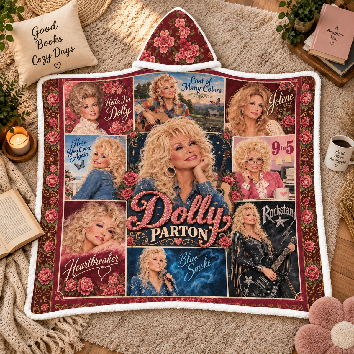 Country Music Cowgirl Wearable Blanket, Pink Western Fan Gift Country Concert Hooded Blanket