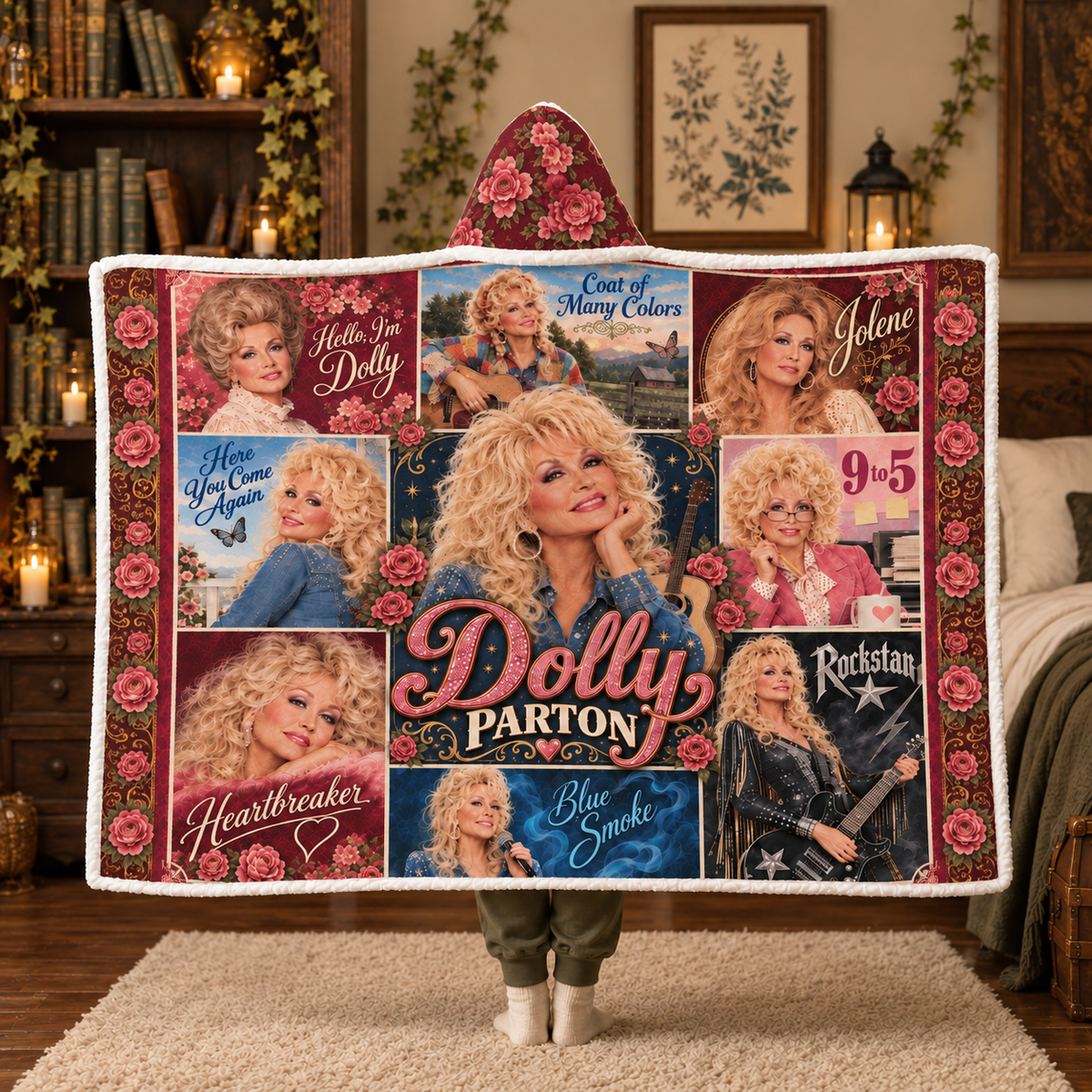 Country Music Cowgirl Wearable Blanket, Pink Western Fan Gift Country Concert Hooded Blanket