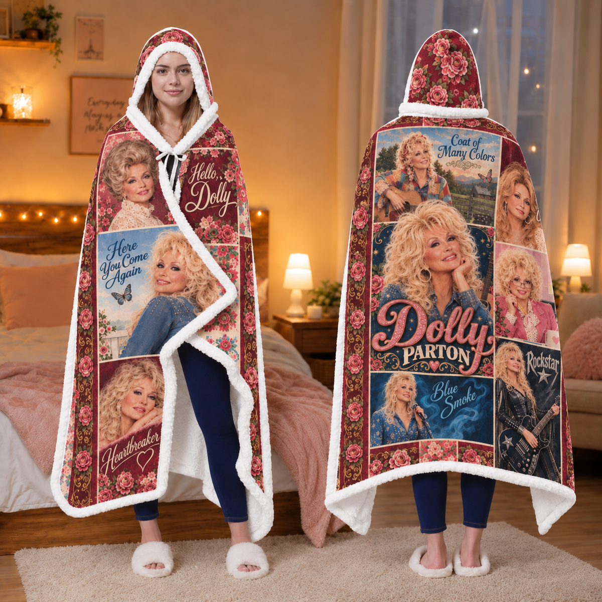 Country Music Cowgirl Wearable Blanket, Pink Western Fan Gift Country Concert Hooded Blanket