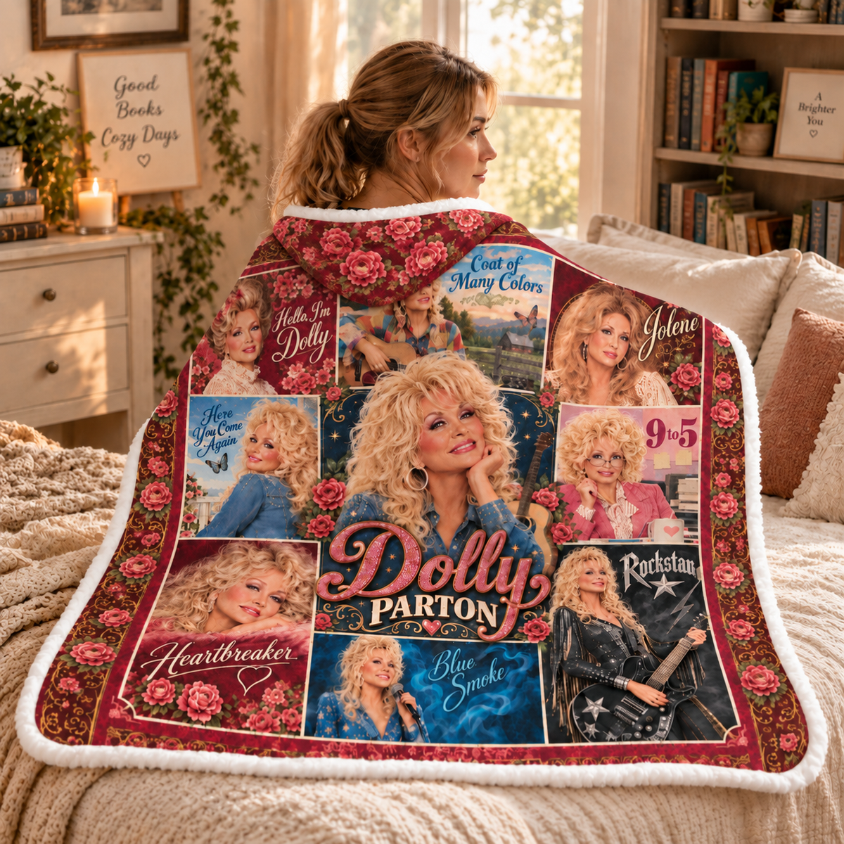Country Music Cowgirl Wearable Blanket, Pink Western Fan Gift Country Concert Hooded Blanket