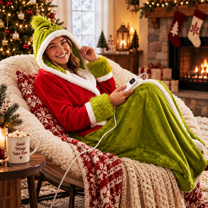 Christmas Heated Wearable Blanket, Sherpa Hooded Blanket with Heater Controller
